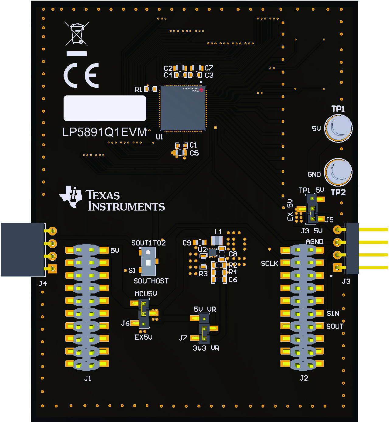 LP5891Q1EVM LP5891Q1EVM 电路板的驱动器 IC 侧