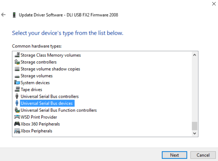 DLPLCRC410EVM, DLPLCR65NEVM, DLPLCR70EVM, DLPLCR70UVEVM, DLPLCR95EVM, DLPLCR95UVEVM 选择“Universal Serial Bus devices”