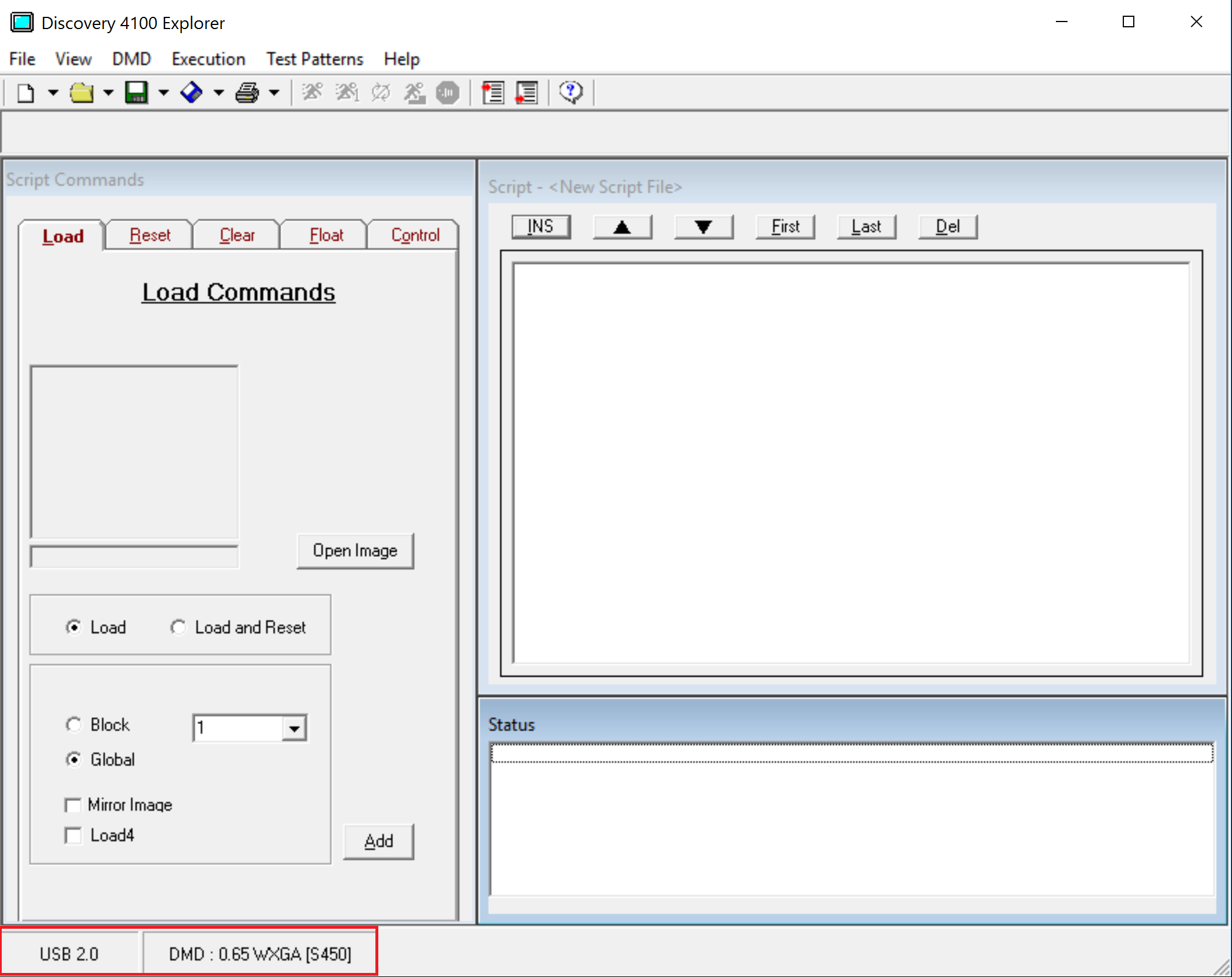 DLPLCRC410EVM, DLPLCR65NEVM, DLPLCR70EVM, DLPLCR70UVEVM, DLPLCR95EVM, DLPLCR95UVEVM Discovery 4100 Explorer USB 和 DMD - 连接状态