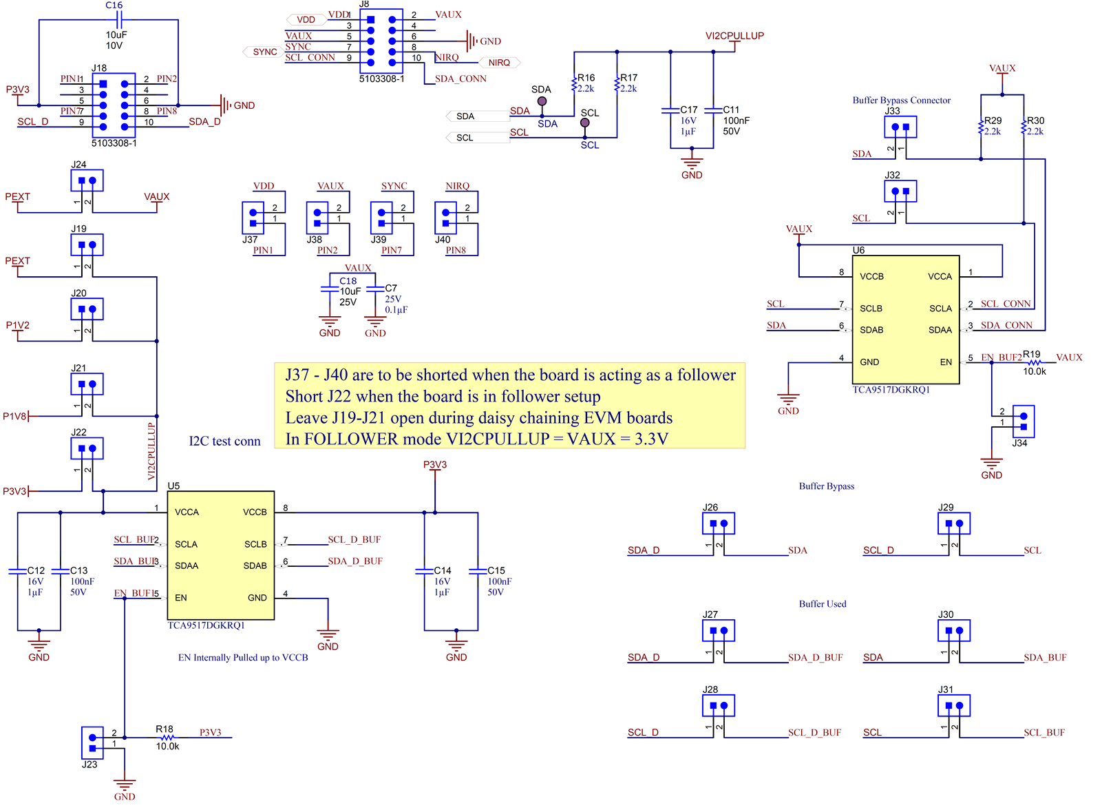 TPS389006Q1EVM 具有缓冲器的 TPS389006Q1EVM I2C 原理图