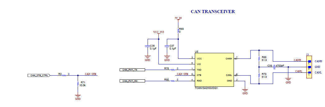 xWRL1432BOOST EVM 中使用的 CAN FD PHY