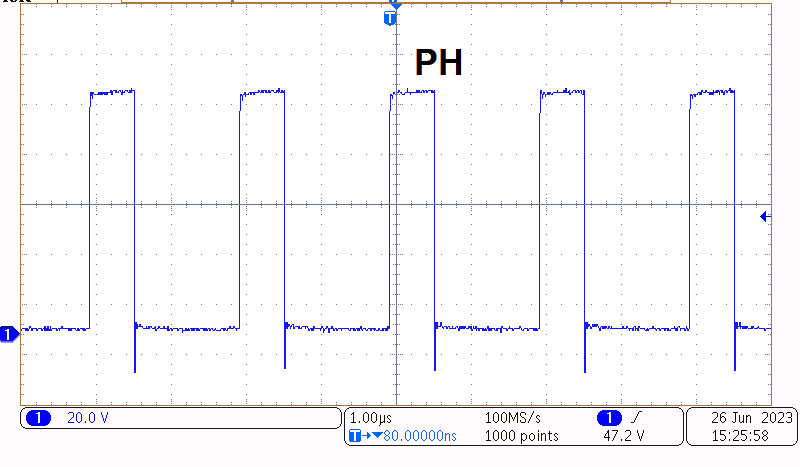 TPS7H6003EVM-CVAL, TPS7H6013EVM-CVAL, TPS7H6023EVM-CVAL, TPS7H6005EVM, TPS7H6015EVM, TPS7H6025EVM 相节点电压