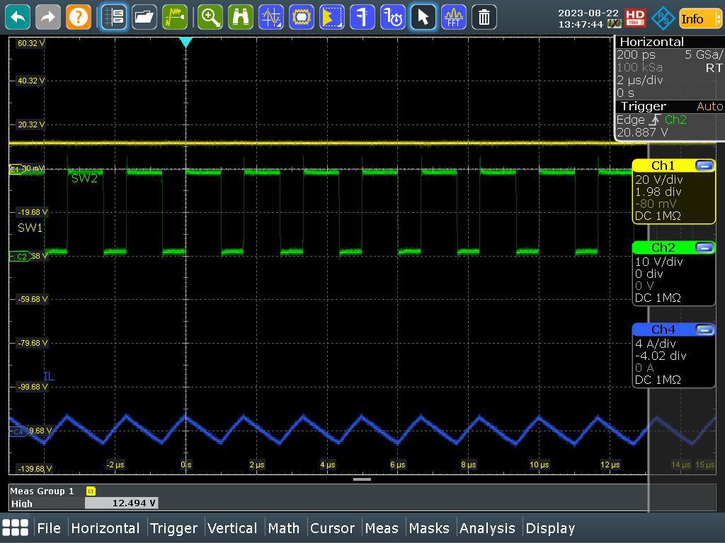 LM51772EVM SW1、SW2、IL（VIN = 12V，IOUT = 0A）