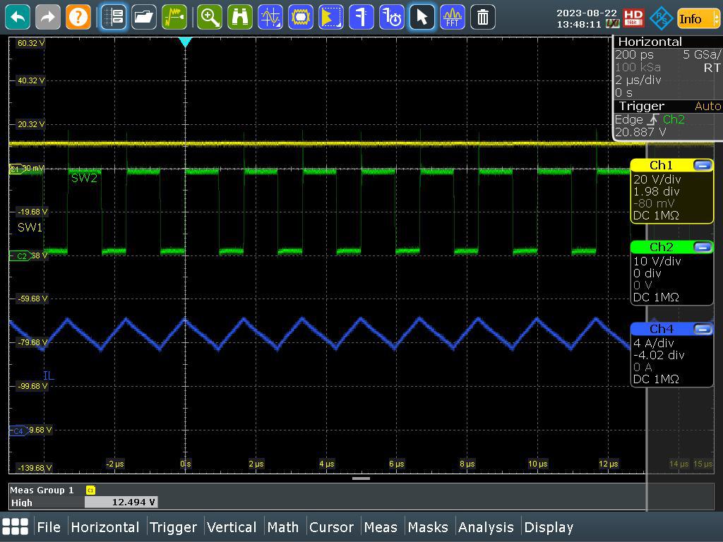 LM51772EVM SW1、SW2、IL（VIN = 12V，IOUT = 5.0A）