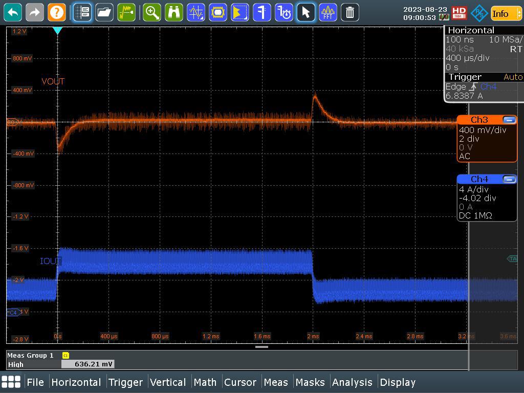 LM51772EVM 负载阶跃（VIN = 24V，IOUT = 2A 至 5A）