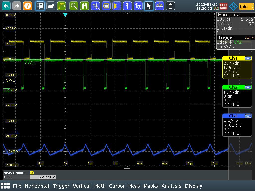 LM51772EVM SW1、SW2、IL（VIN = 24V，IOUT = 0A）