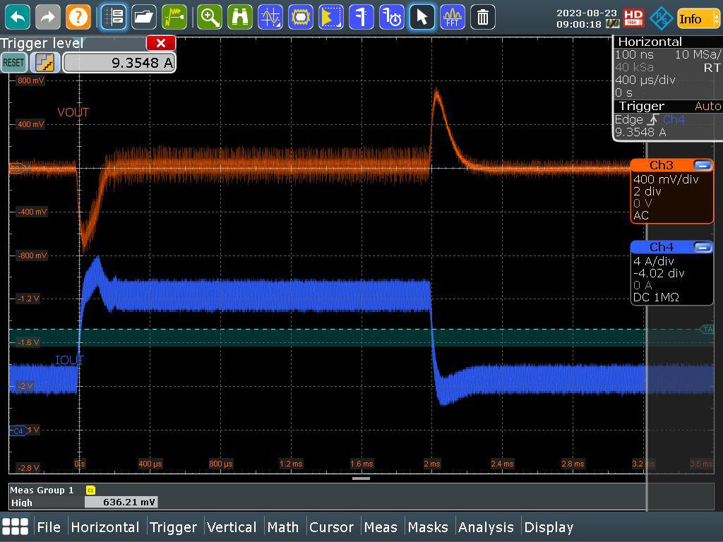 LM51772EVM 负载阶跃（VIN = 9V，IOUT = 2A 至 5A）