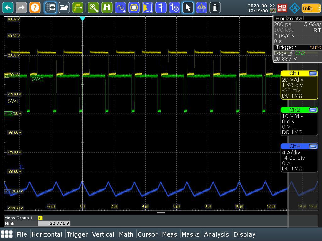 LM51772EVM SW1、SW2、IL（VIN = 16V，IOUT = 0A）