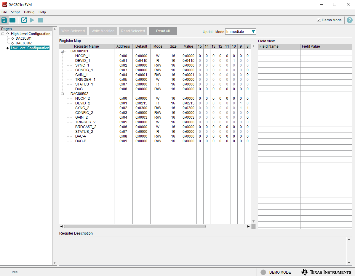 DAC80502-01EVM DAC805xxEVM GUI 启动时选择 DAC80502-01