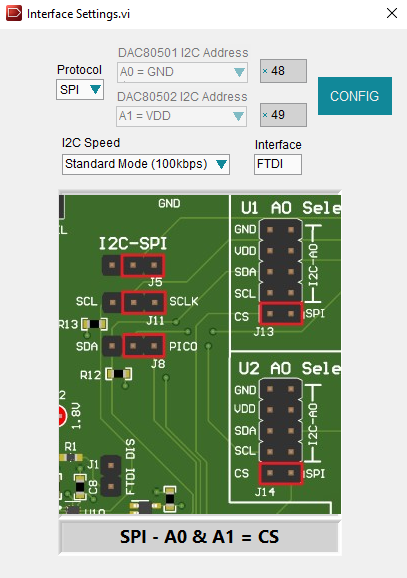 DAC80502-01EVM DAC8050xxEVM 接口设置菜单