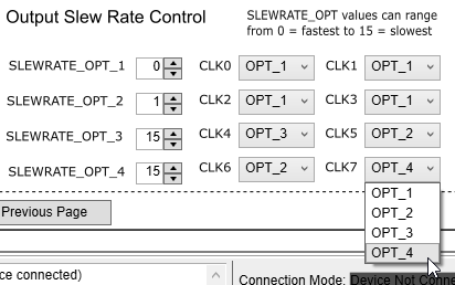 LMKDB1108EVM TICS Pro 中的输出压摆率设置示例