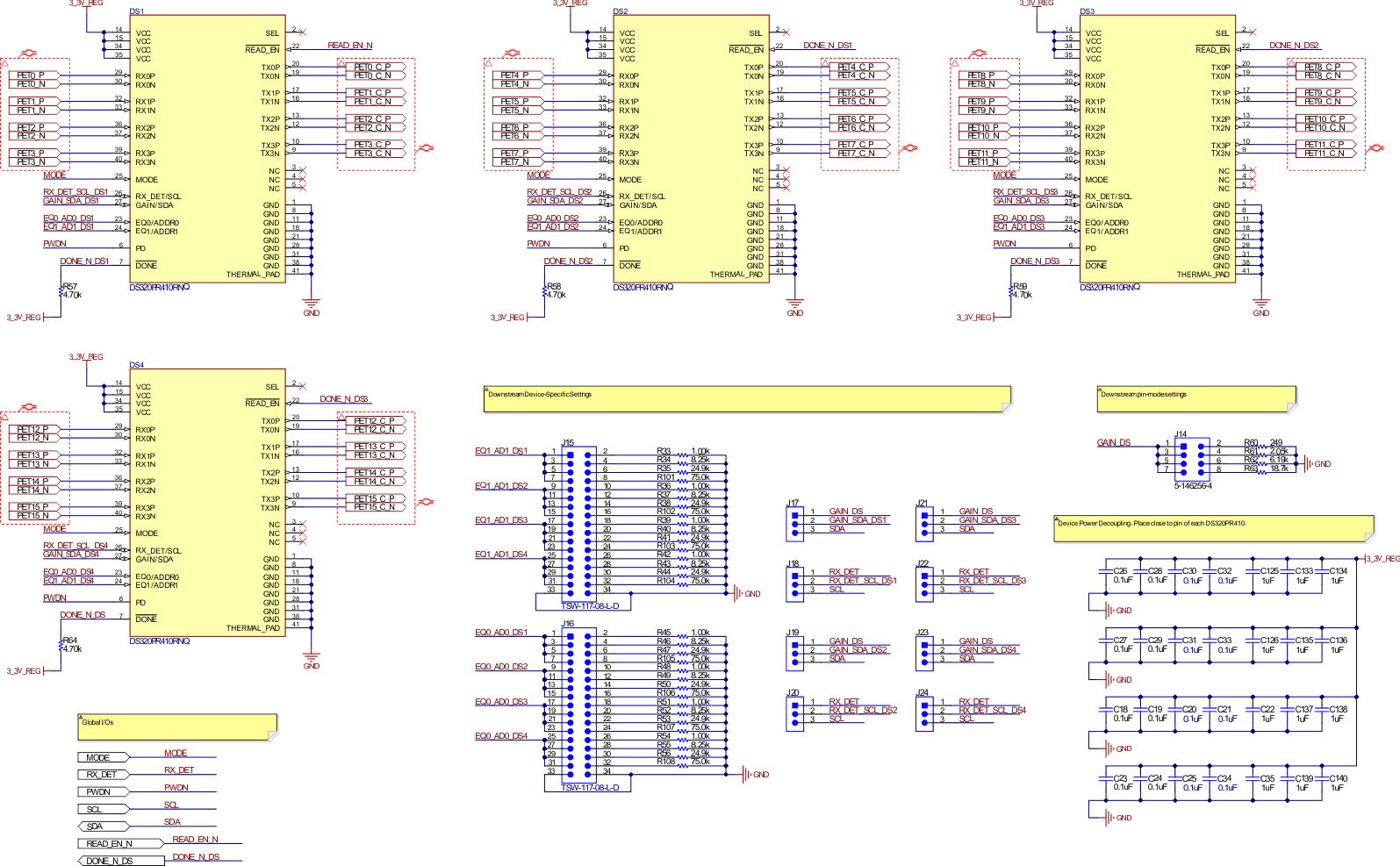 DS320PR410-RSC-EVM 下游器件原理图页