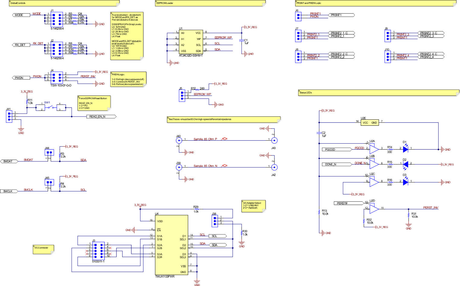 DS320PR410-RSC-EVM 控制和状态原理图页