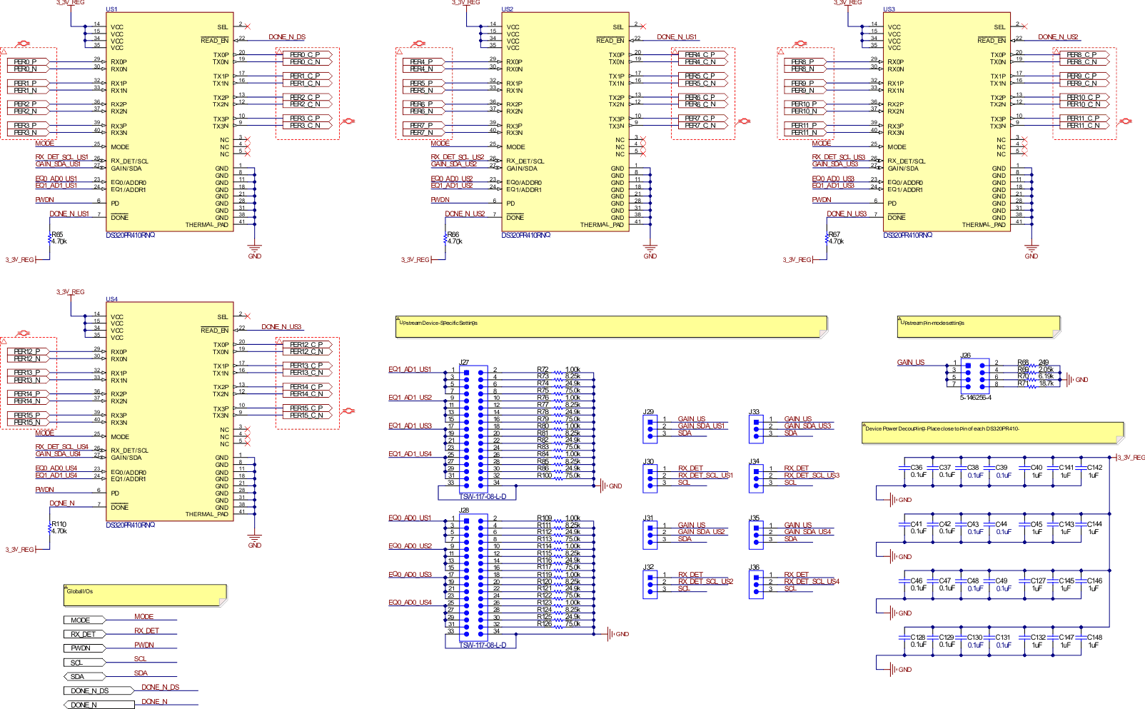 DS320PR410-RSC-EVM 上游器件原理图页