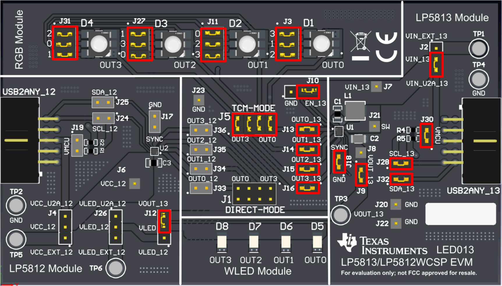 LP5813EVM LP5812EVM 默认跳线设置