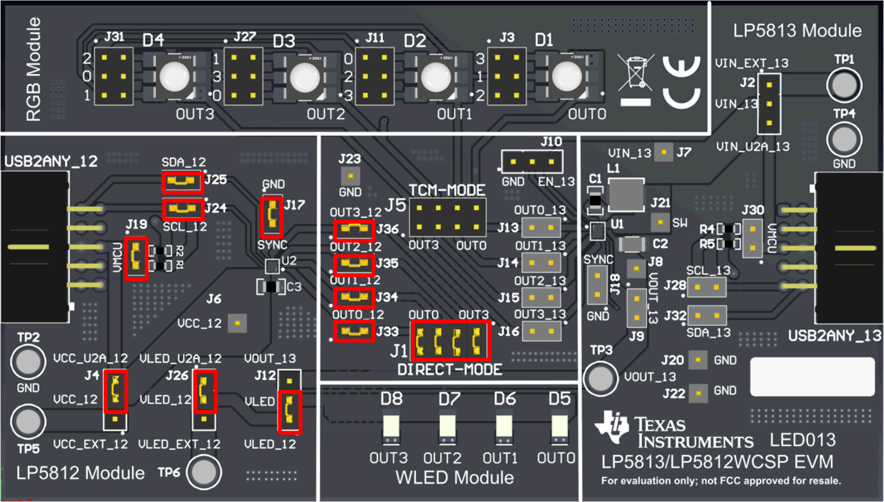 LP5813EVM LP5812EVM LP5812 直接模式、不使用外部电源