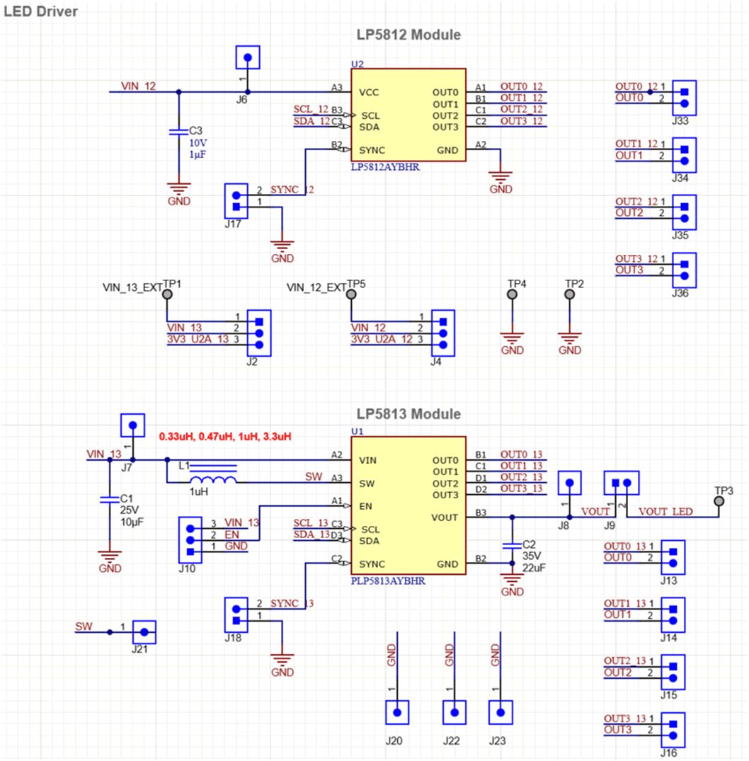 LP5813EVM LP5812EVM LED 驱动器模块原理图