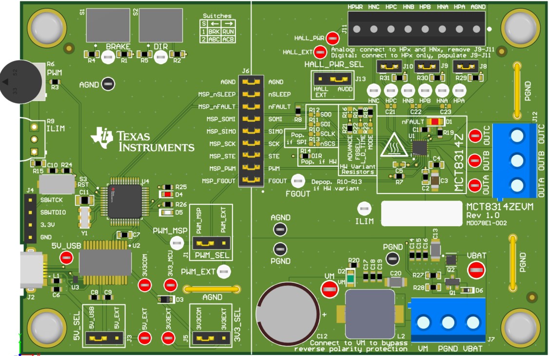 MCT8314ZEVM MCT8314ZEVM 印刷电路板（PCB - 顶视图）