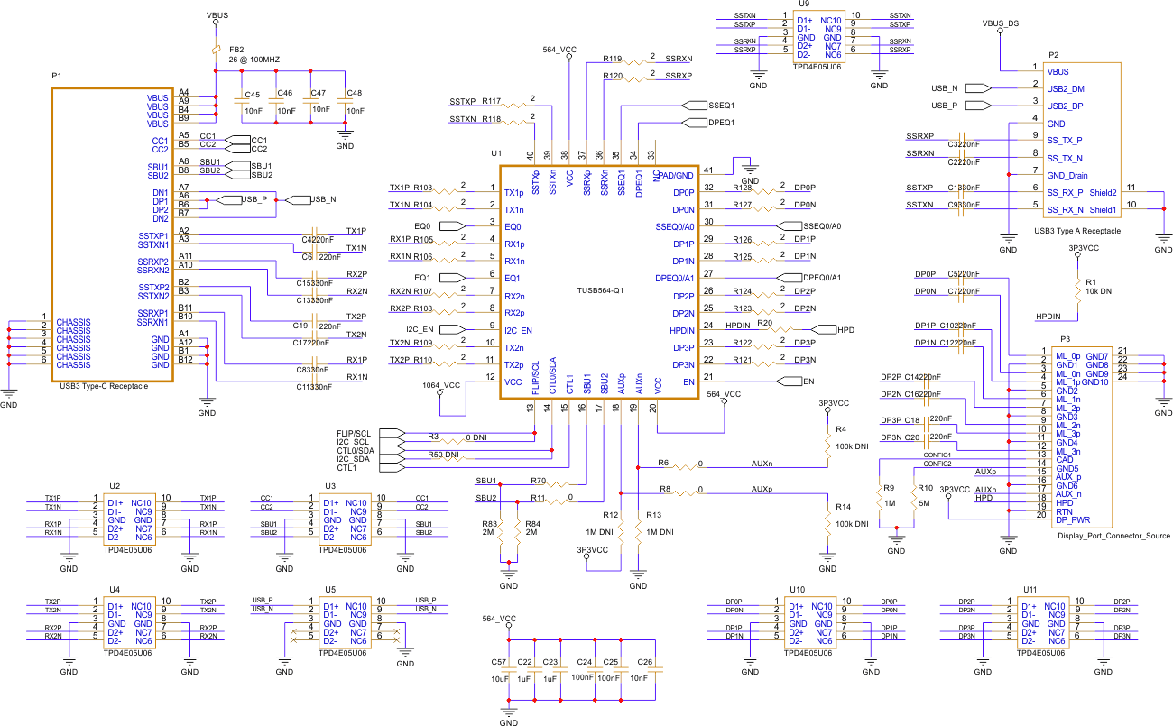 TUSB564Q1-EVM TUSB564-Q1 EVM 原理图（第 1 页）