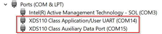 LP-MSPM0L2228 设备管理器中的应用反向通道 UART