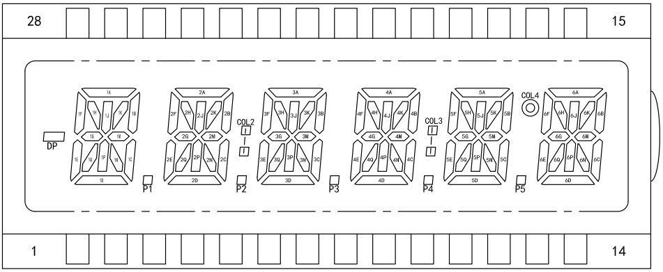 LP-MSPM0L2228 LCD 段布局