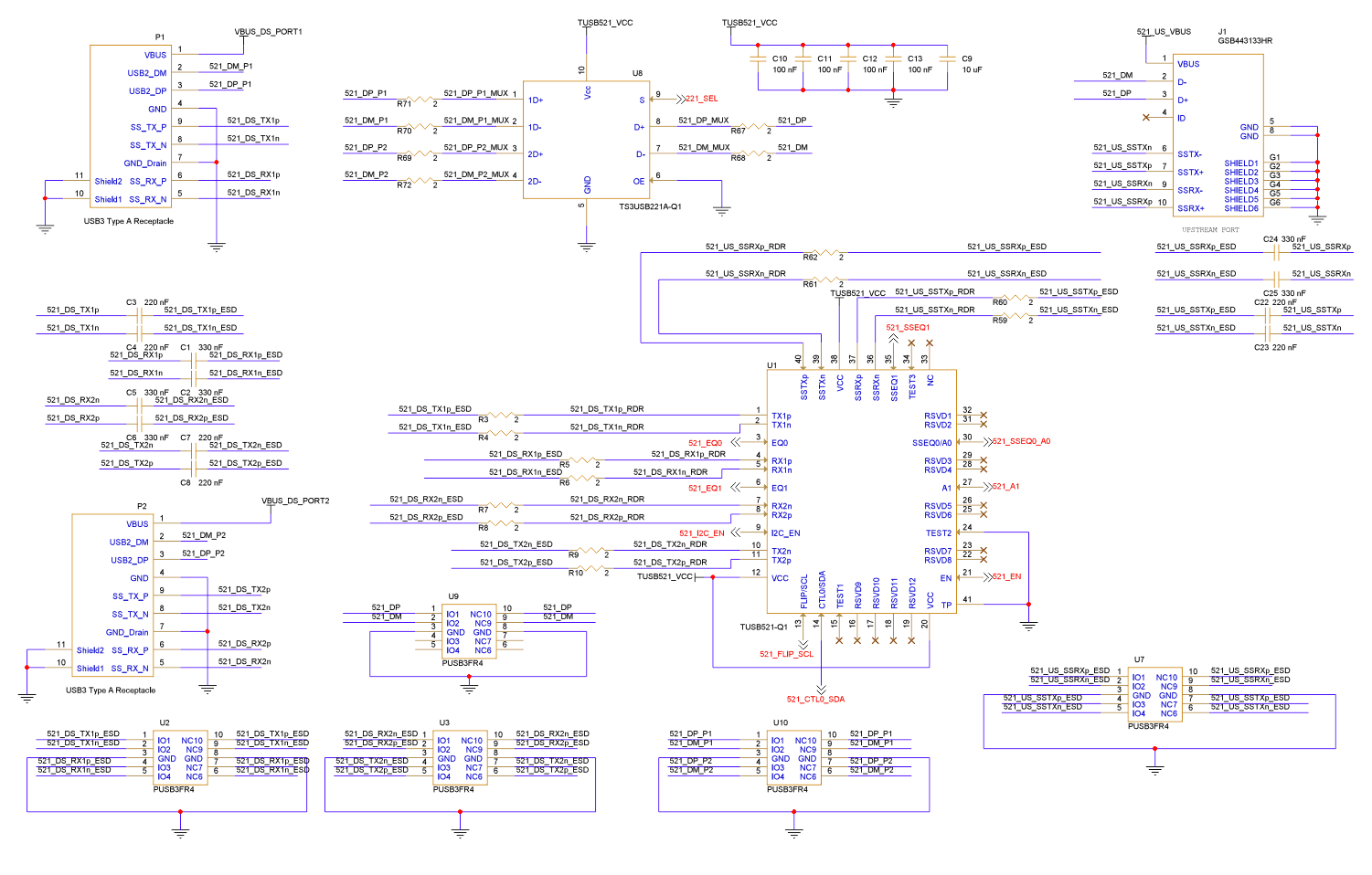 TUSB521Q1-EVM 原理图第 1 页