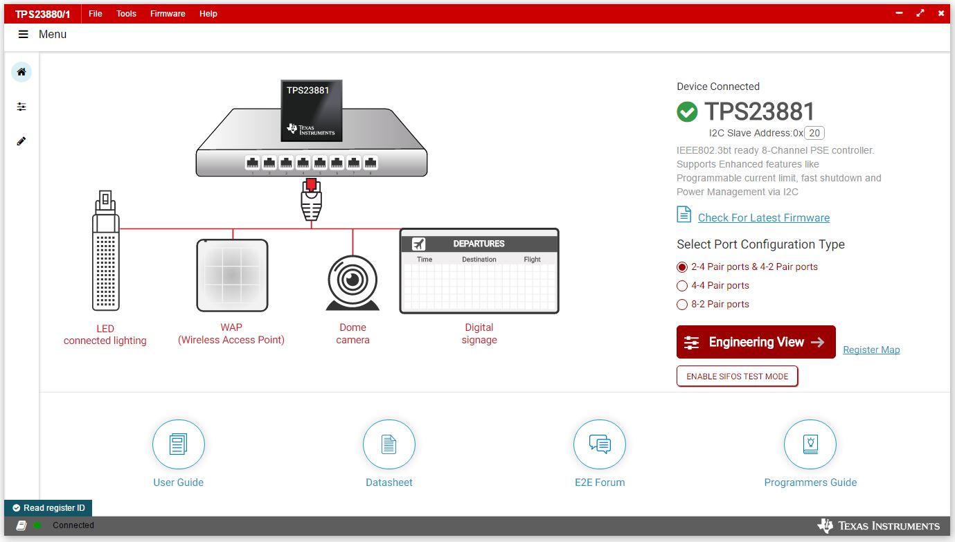 TPS23881B1EVM TPS23881B1EVM GUI 启动窗口