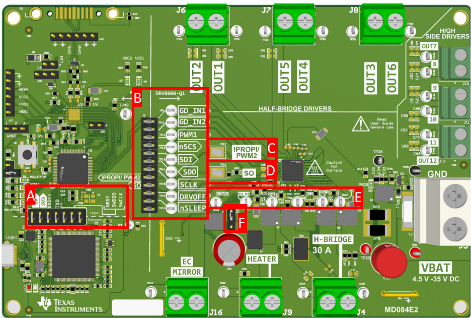 DRV8000-Q1EVM, DRV8000-Q1EVM 接头和测试点信息