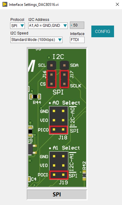 DAC80516EVM DAC8050xxEVM 接口设置菜单