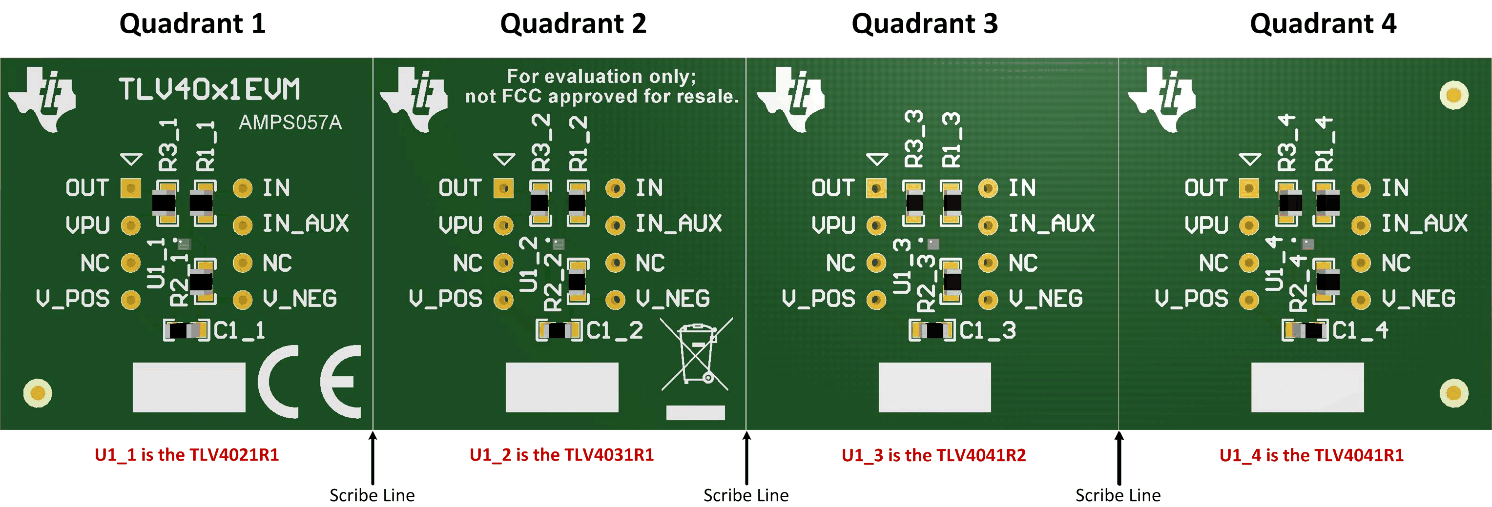 TLV4021-41EVM TLV40x1EVM 电路板（顶视图）