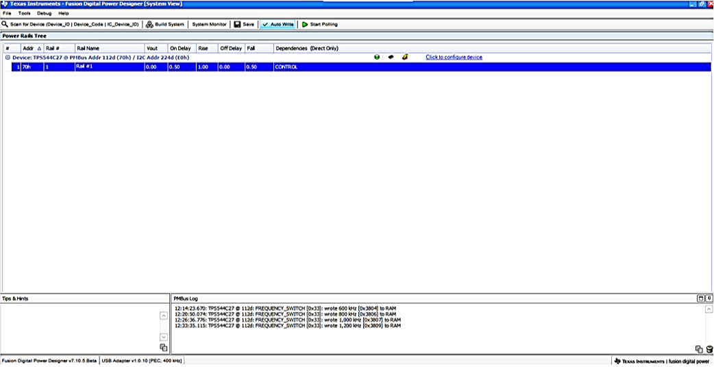 TPS544C27 PMBus GUI 系统视图