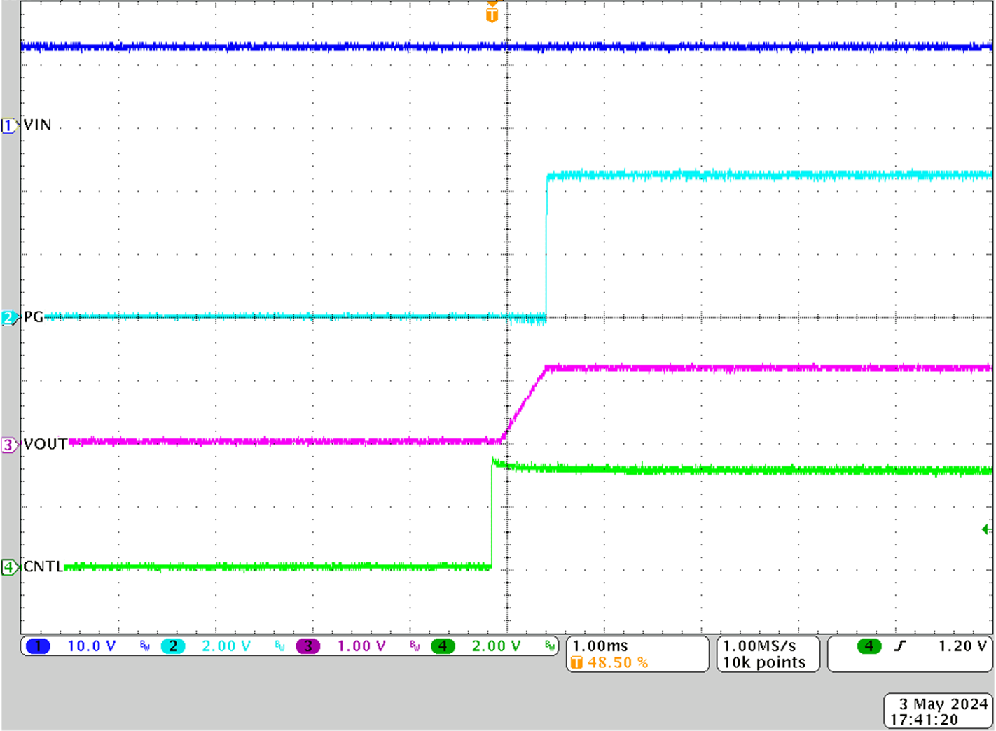 TPS546E25EVM-1PH 控制开启时的启动，0A 负载