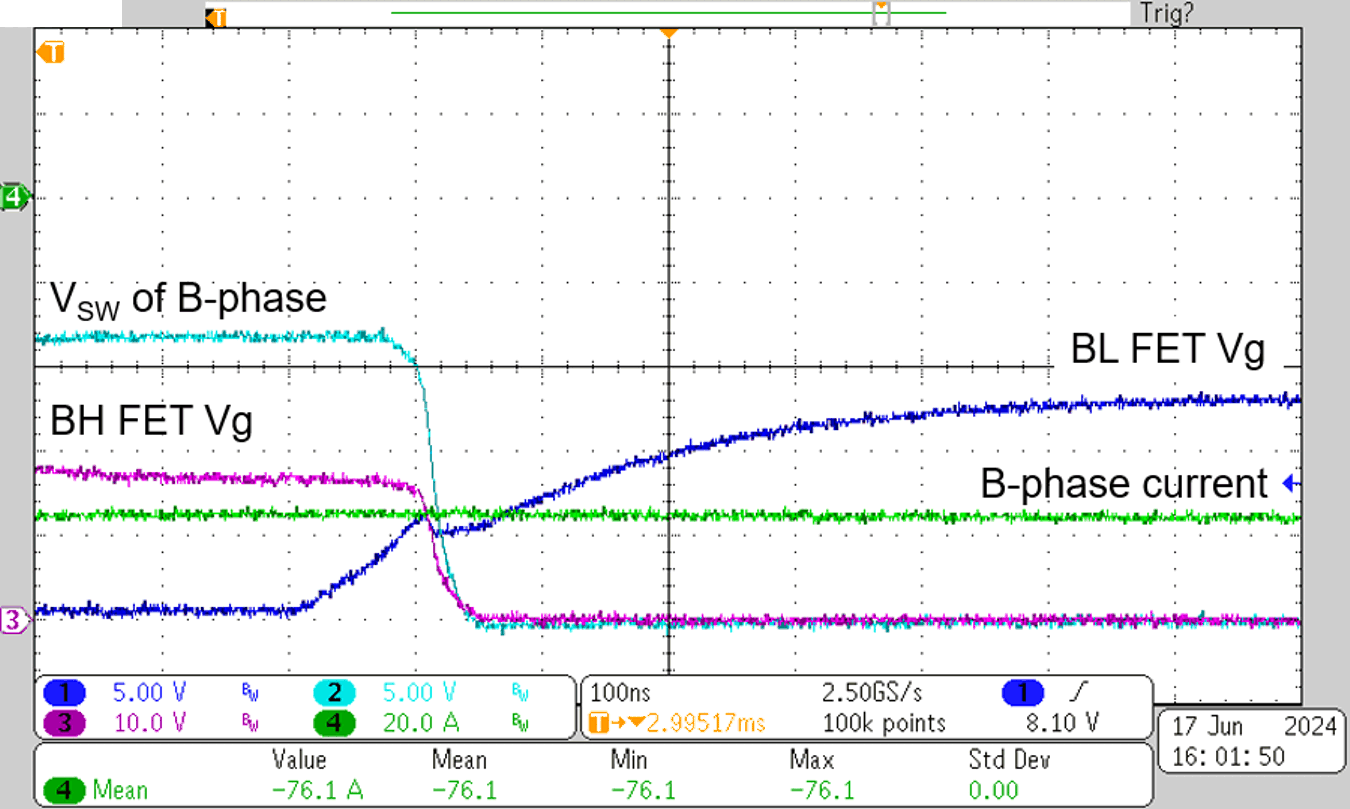 TIDA-010956 软开关，20V、-76.1A 时的相电流
