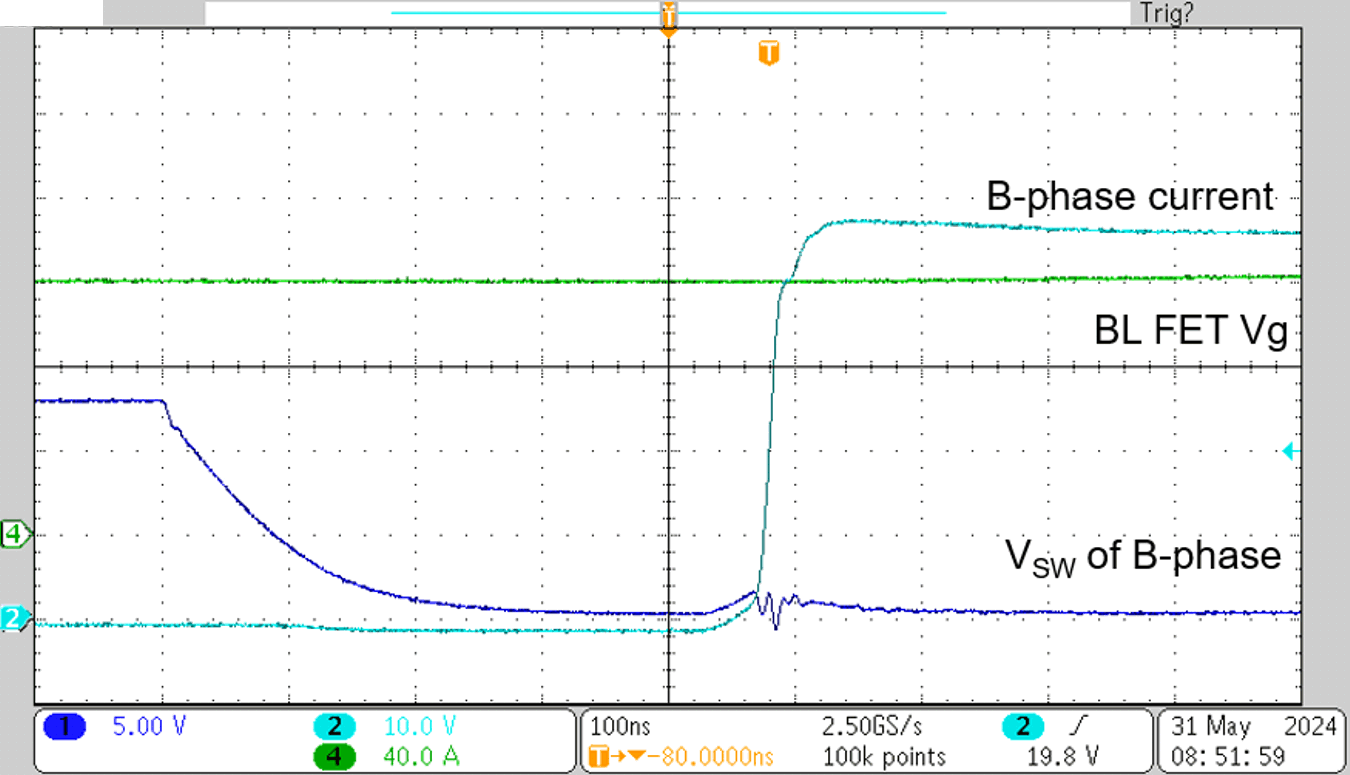 TIDA-010956 软开关，48V、120A 时的相电流