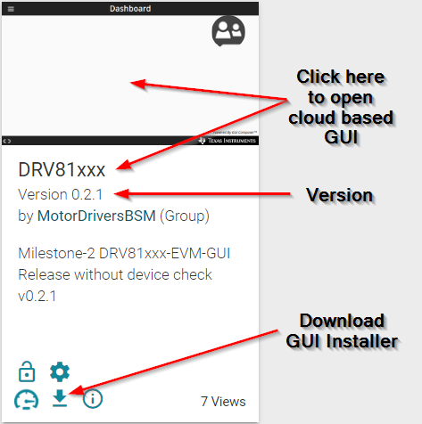 DRV81008-Q1EVM, DRV81602-Q1EVM, DRV81242-Q1EVM,  启动或下载本地安装程序的 TI GUI Composer 库结果