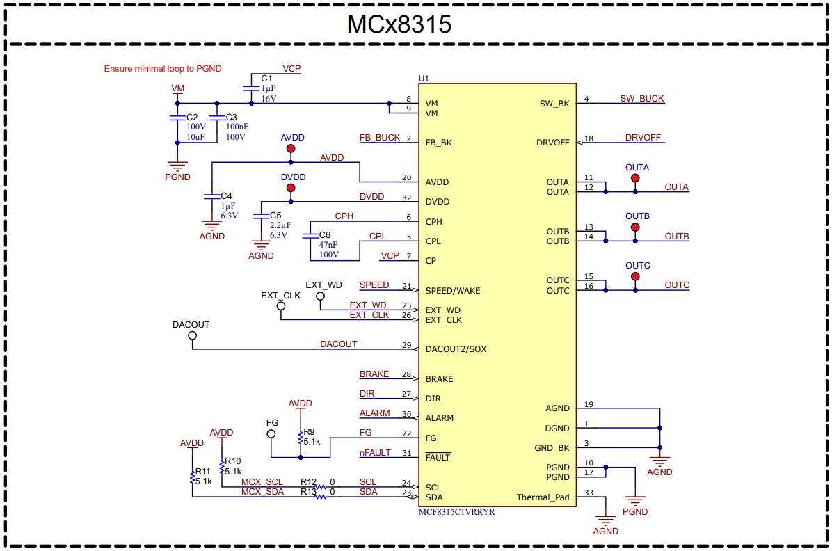 MCF8315RRYEVM MCF8315 三相无传感器 FOC 集成驱动器示意图