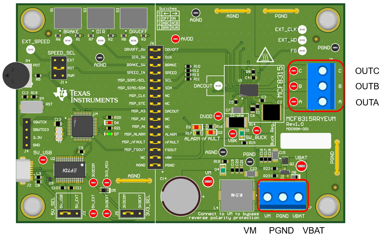 MCF8315RRYEVM 从电机到 MCF8315RRYEVM 的连接