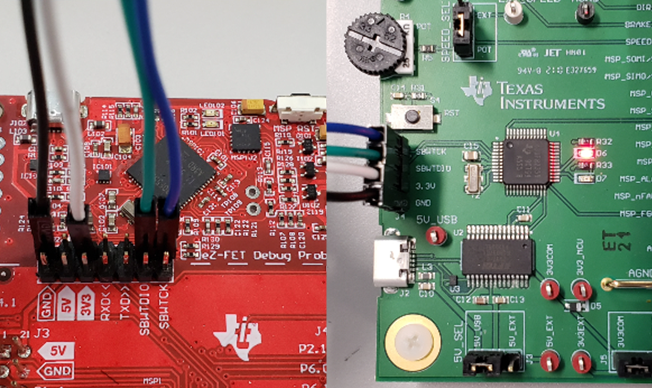 MCF8315RRYEVM MSP430 LaunchPad eZ-FET 探针连接到 MCF8315RRYEVM