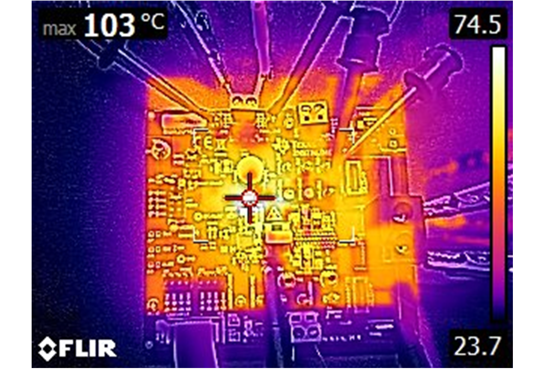 TPS544E27EVM 热特性，1MHz FCCM，内部 LDO，40A 负载，无气流，浸泡 10 分钟