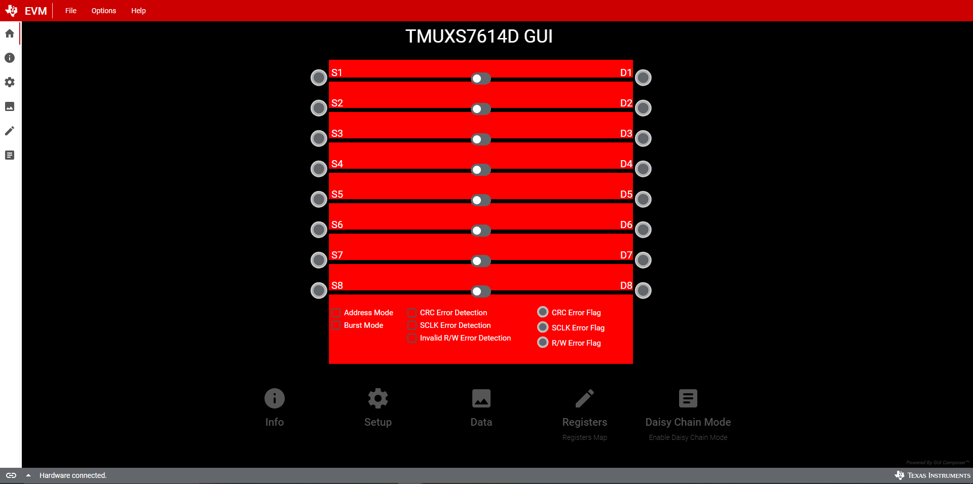 TMUXS7614DEVM TMUXS7614D-SPI-EVM GUI 主页选项卡