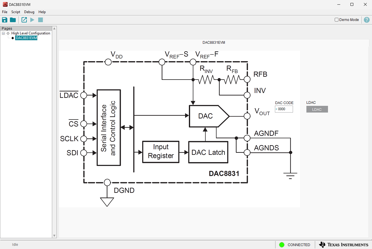 DAC883xEVM 启动时的 DAC8831EVM GUI