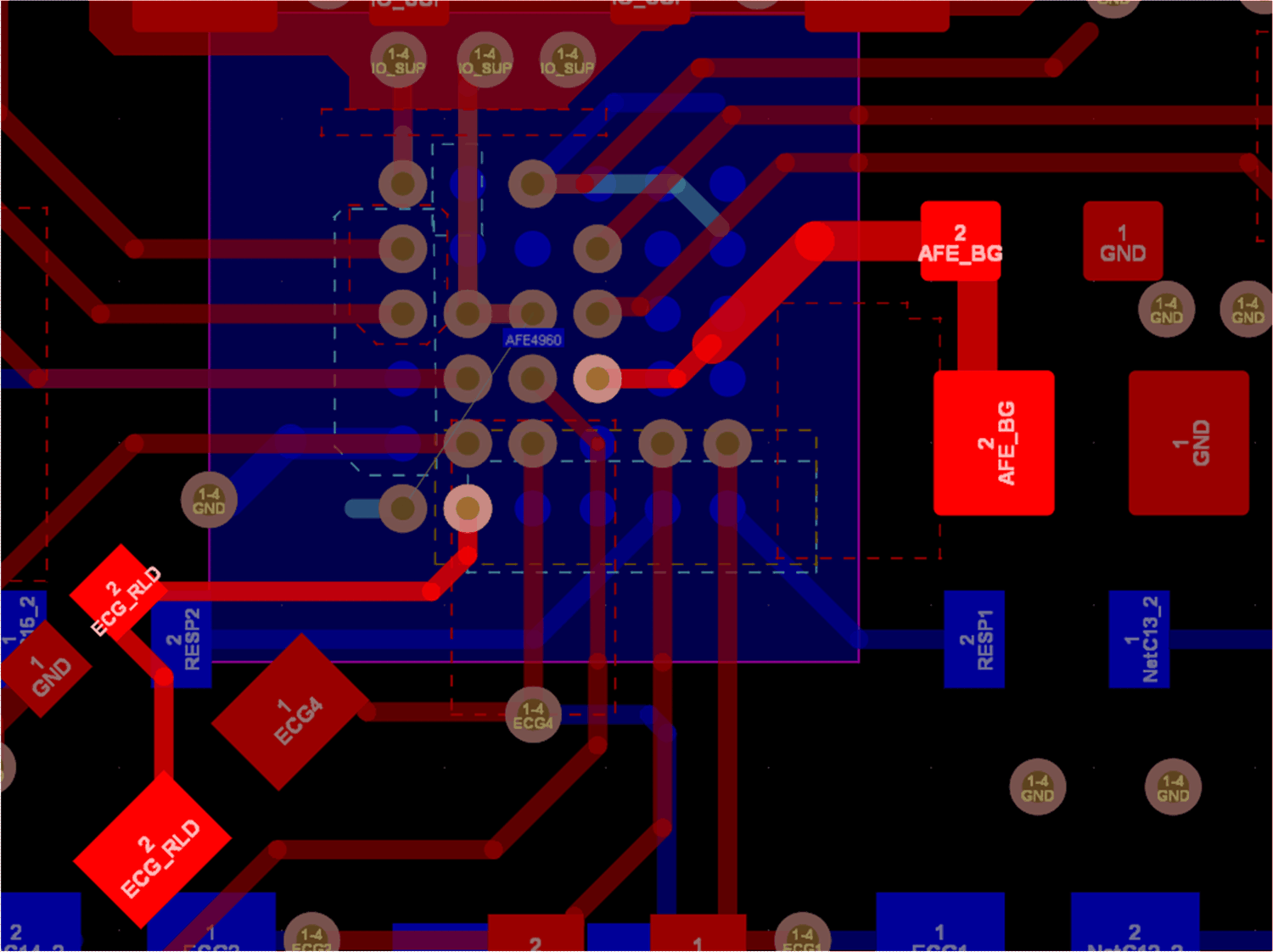 TIDA-010270 BG(D3) 和 ECG_RLD(F5) 的布线