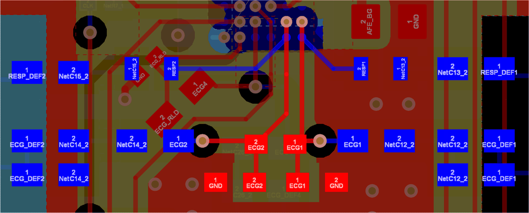 TIDA-010270 ECG 和呼吸线路的布局