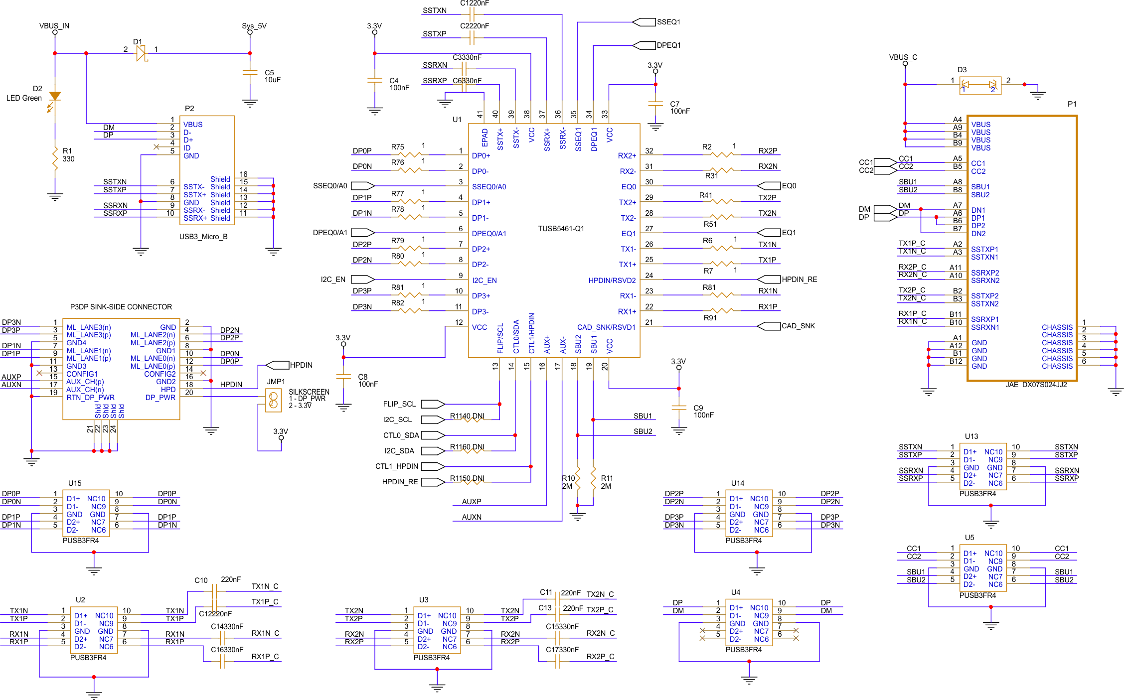 TUSB5461Q1-EVM TUSB5461-Q1 EVM 原理图（第 1 页）