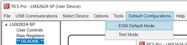 LMX2624SPEVM 默认模式