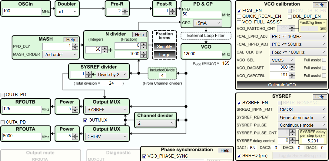 LMX2624SPEVM SYSREF 连续时钟生成