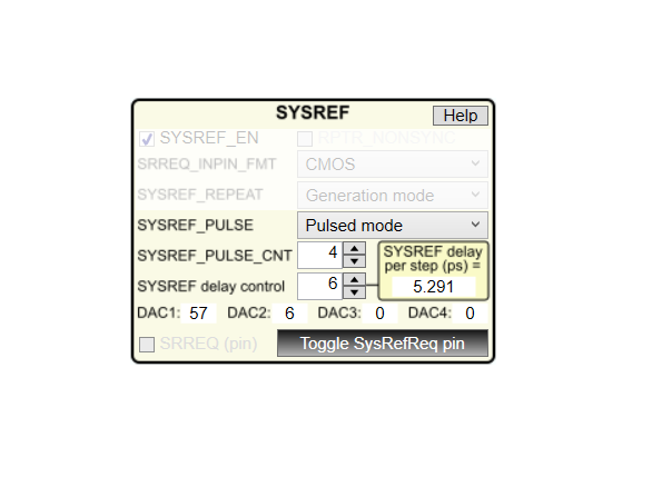 LMX2624SPEVM SYSREF 脉冲模式配置