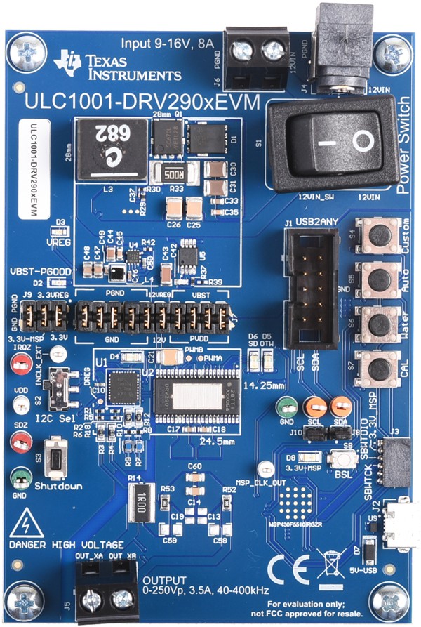 ULC1001 DRV2901 ULC1001-DRV-FL-EVM ULC1001-DRV290XEVM ULC1001-DRV290xEVM 顶视图